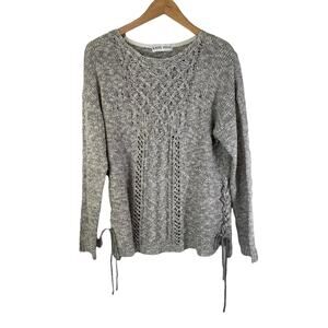 Knox Rose Women's Cable Knit Side Tie Straps Detail Sweater Gray Minimalist Cozy